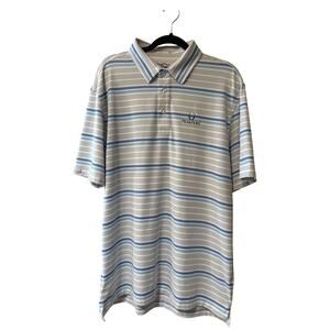 Straight Down Men's XL White and Blue Striped Pronghorn Golf Club Polo Shirt